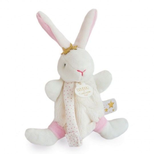  - lapin étoile rose - attache-sucette blanc rose 15 cm 